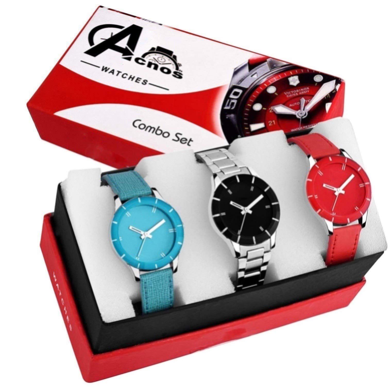 Acnos® Premium Popular Brand Leather Super Quality Lowest Pricing Analog Watches for Women Combo Pack of - 3 (605-sky-red-rcs) (B07QNS4SM7) Amazon Price History, Amazon Price Tracker