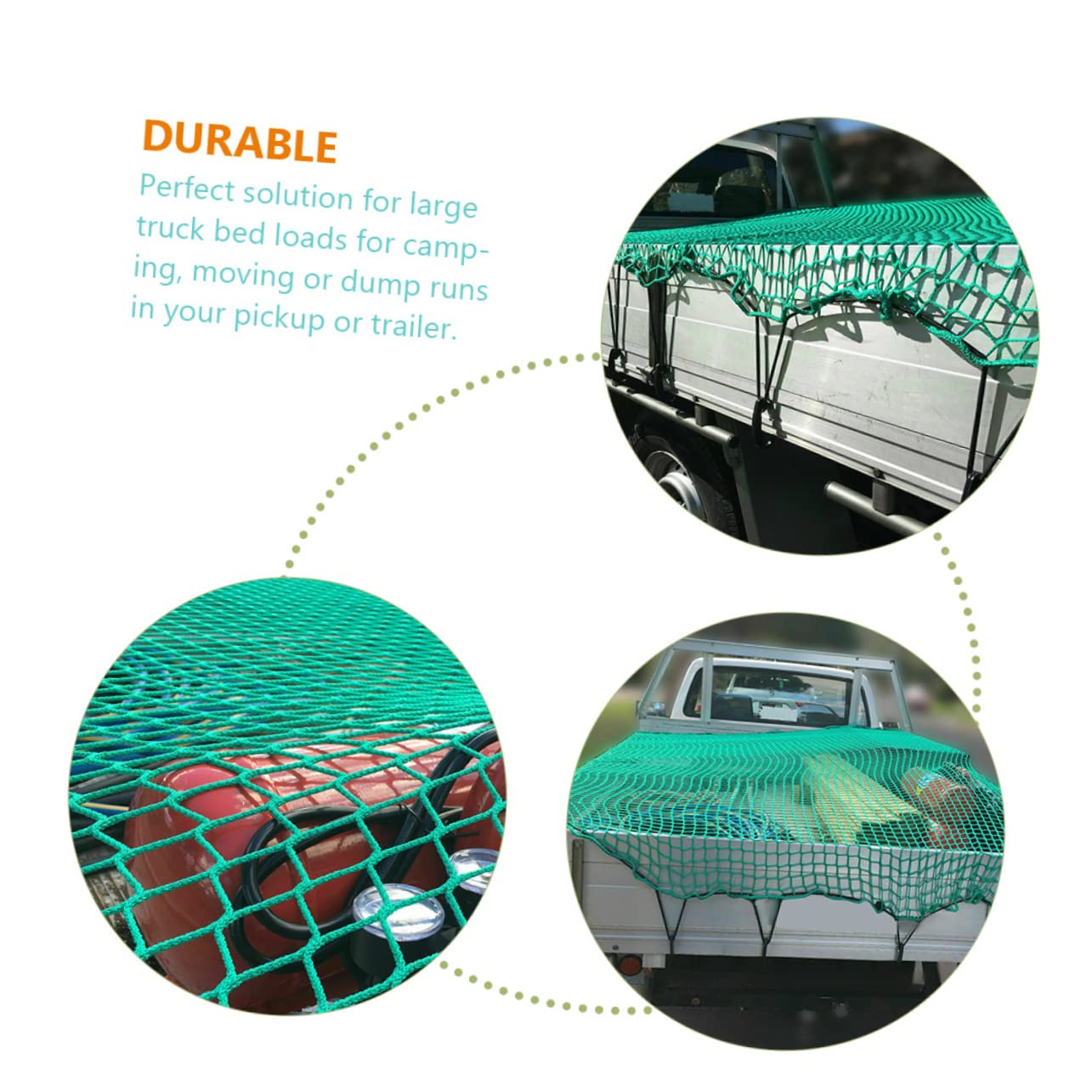 Happyyami Rete di Carico in Nylon Resistente per Cassone Pick-up Verde con 15 Ganci e Corda Elastica, per Campeggio e Trasporto Sicuro di Piccoli Oggetti