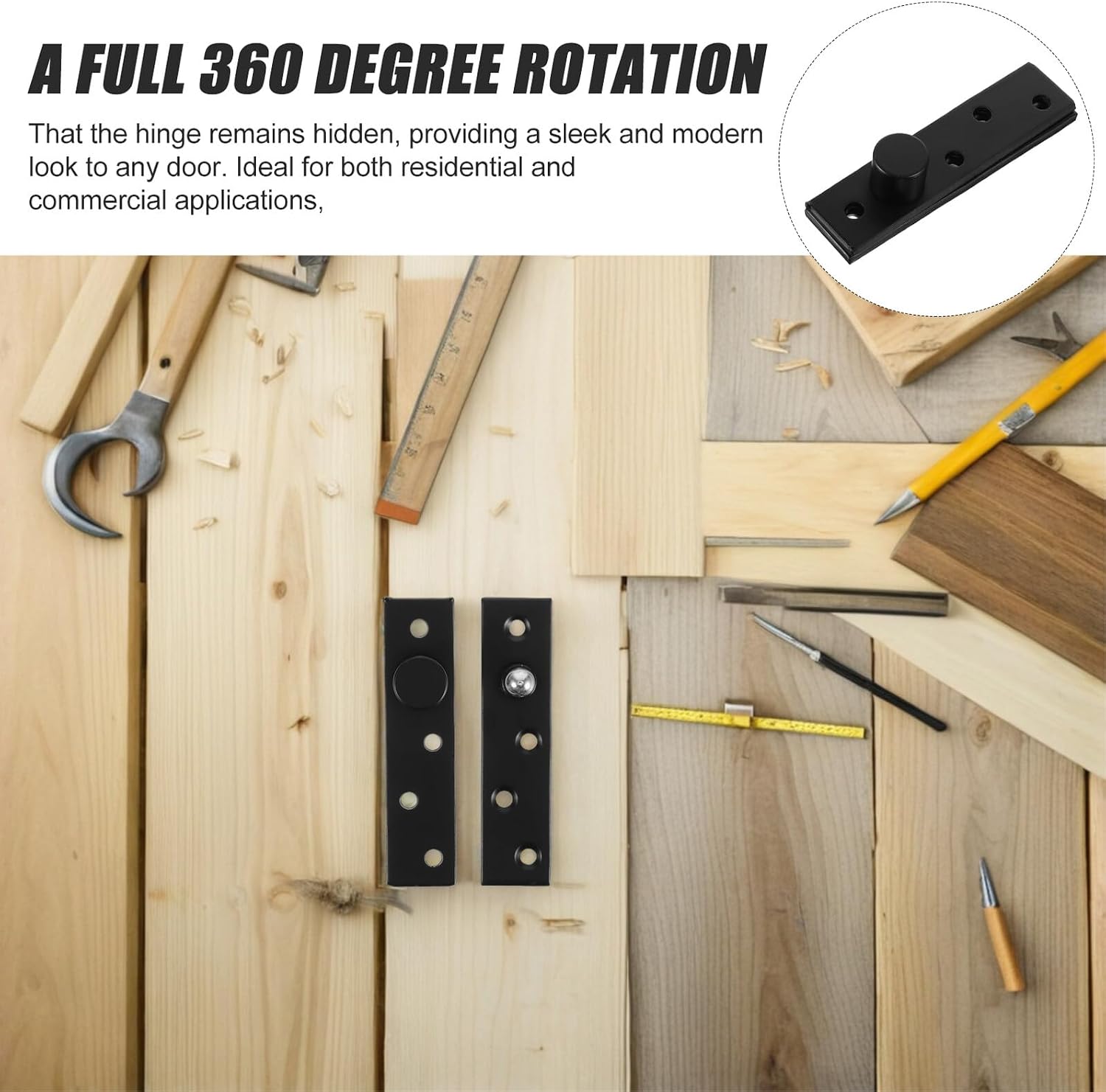 Black Stainless Metal Full Rotation Pivot Hinge for Door Bookcase