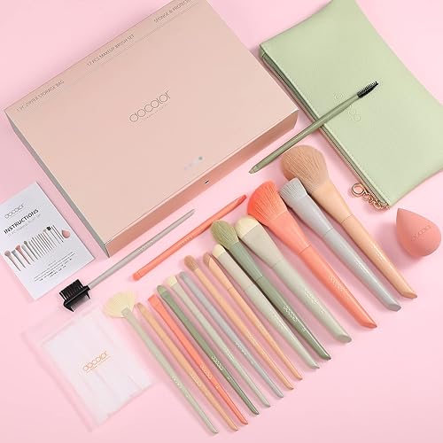Miniatura 3 de Docolor Juego de 17 brochas de maquillaje Morandi con bolsa de maquillaje y esponja de maquillaje y protector de brochas + separador de peine de