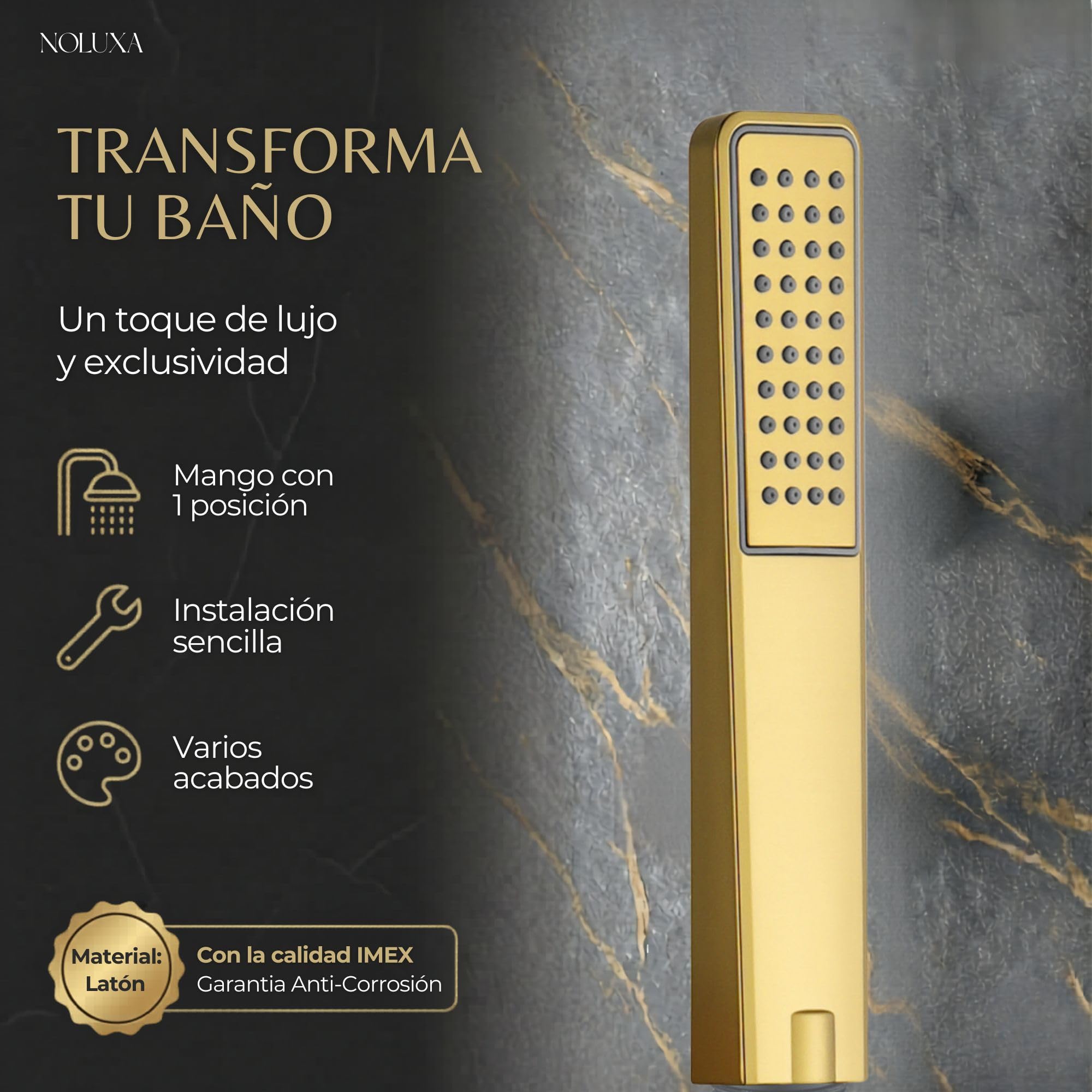 IMEX - Ducha Empotrada Techo Termostática Dorada | Conjunto Empotrado de Grifería con Alcachofa y Rociador Antical Efecto Lluvia | Ducha Empotrada con Grifo en Latón y Acero Inox S.304 | Serie Arezzo
