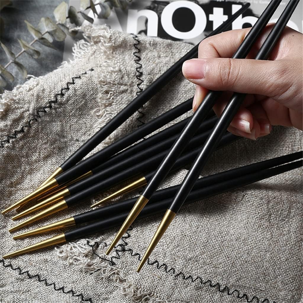 Stainless Steel Gold Round Chopsticks Restaurant Home Hotel Sushi Noodles Reusable Tableware Set 1/5 Pairs(Onecolor)