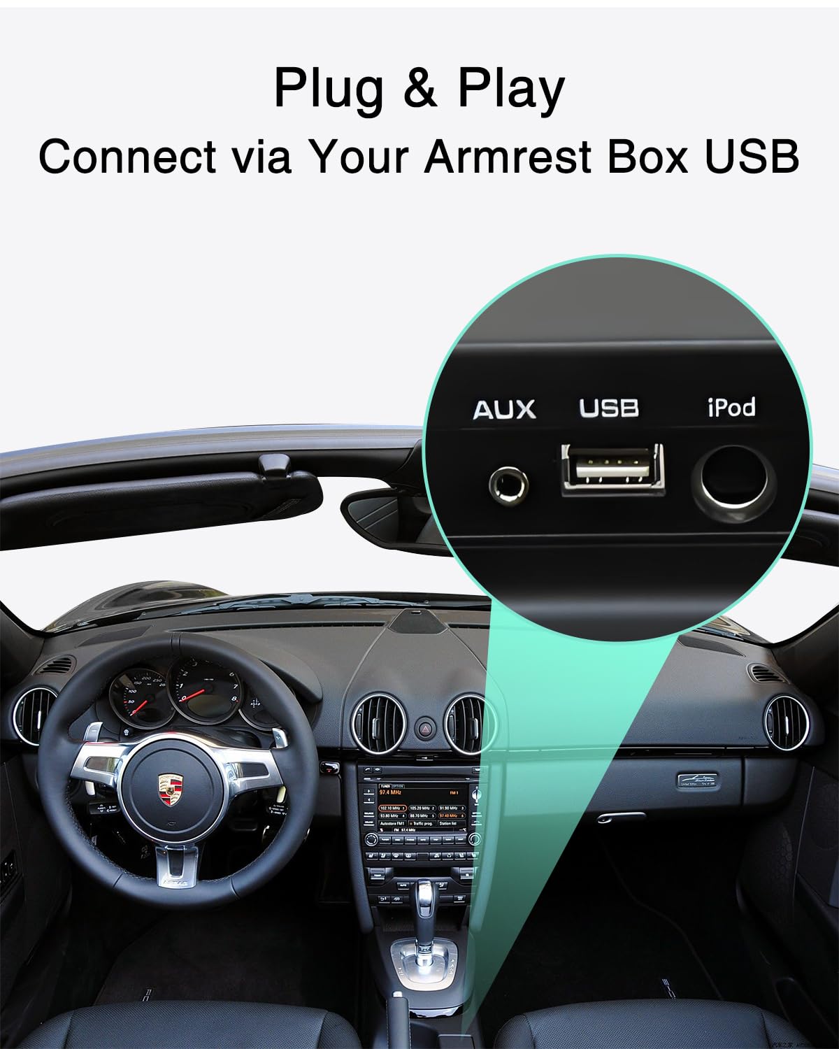 Adaptador Bluetooth para Coche con Cable iPod+USB Y Compatible con el Sistema Porsche PCM3.0. Adaptador Bluetooth para música en el Coche con transmisión de Audio de Alta definición