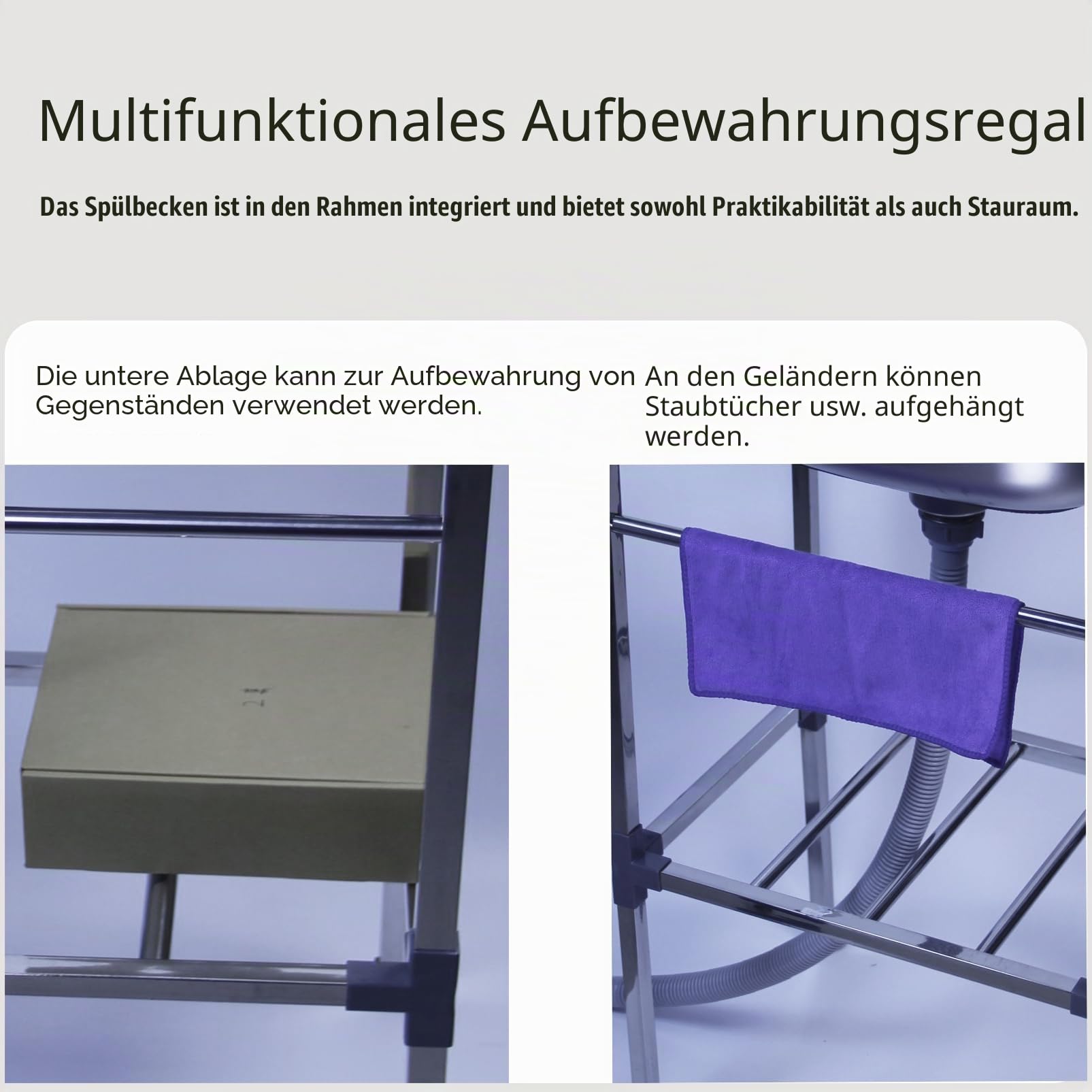 Edelstahlspüle mit Einzelnen Kaltwasserhahn, Freistehende Küchenspüle mit Ablaufgarnitur und Handtuchhalter, Geeignet für Restaurant, Garage, Camping, Garten, Balkon