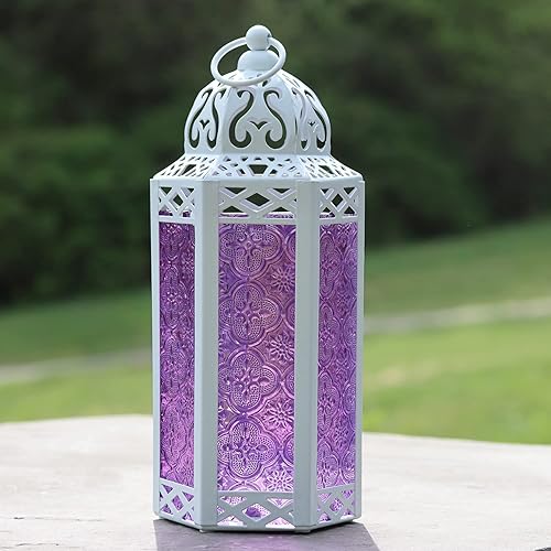 Miniatura 5 de VELA LANTERNS Lámpara Farol Marroquí Blanco de 10.5 pulgadas Portavelas Decorativo para Decoraciones de Ramadán, Decoración Interior del Hogar,