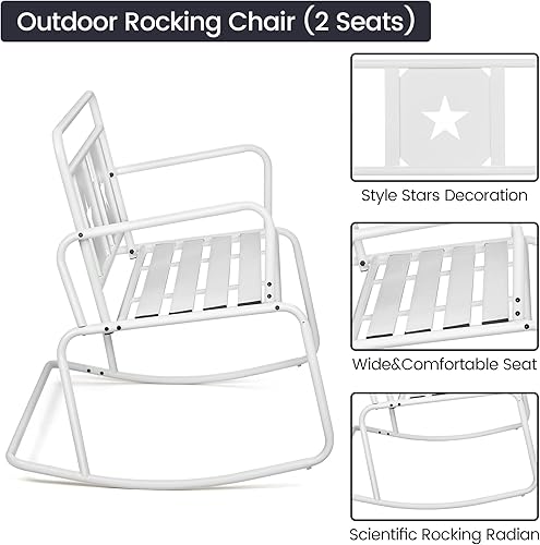 Miniatura 5 de Mecedora para patio, sillas de césped de hierro para 2 personas con diseño de estrellas, balancín para exterioresinteriores, balancines de porche
