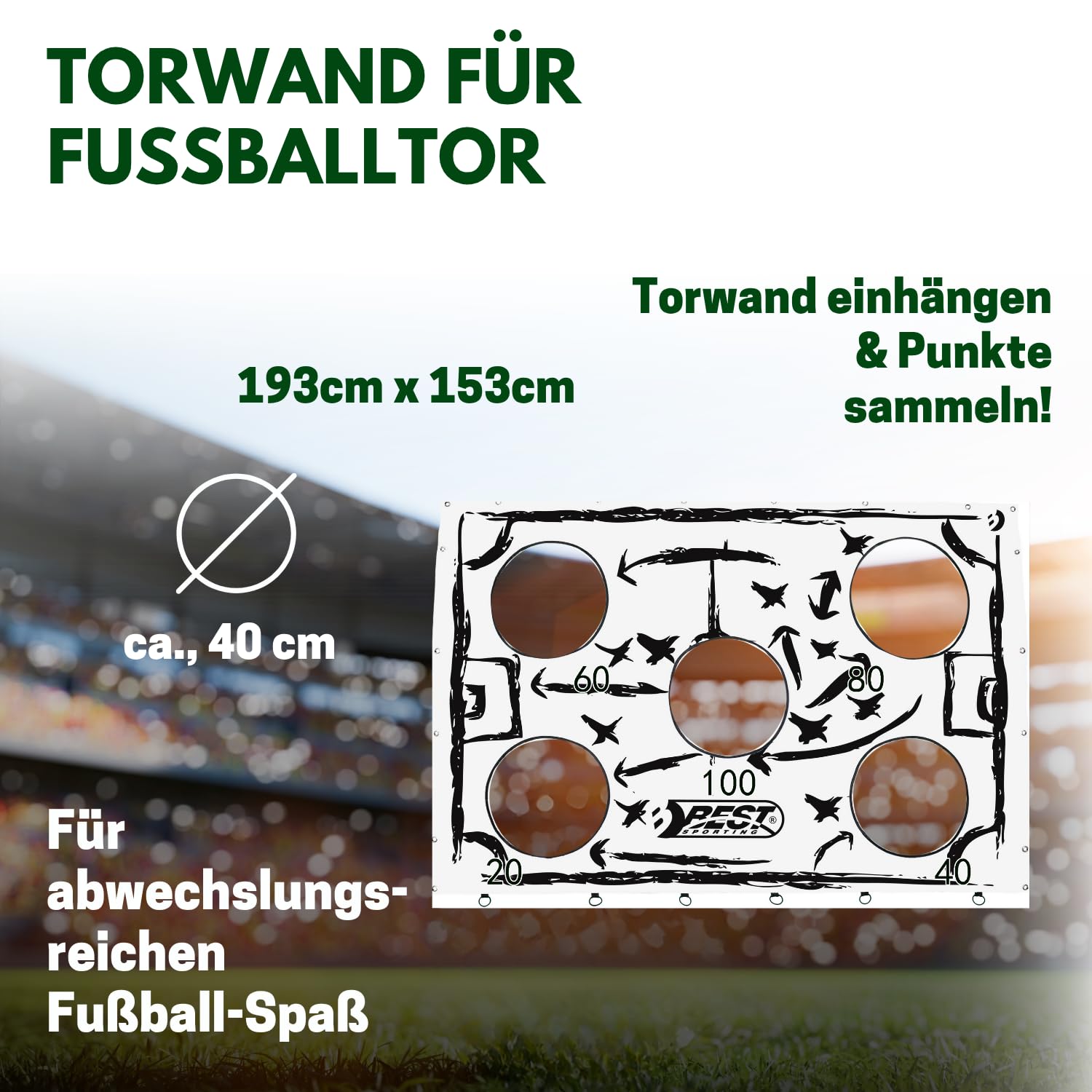 Best Sporting Torwand für Fußballtor I Tor Wand Fatzo 193 cm x 153 cm I Fußballwand I Torwand für Kinder mit 5 Schusslöchern I Fussball Wand Fatzo