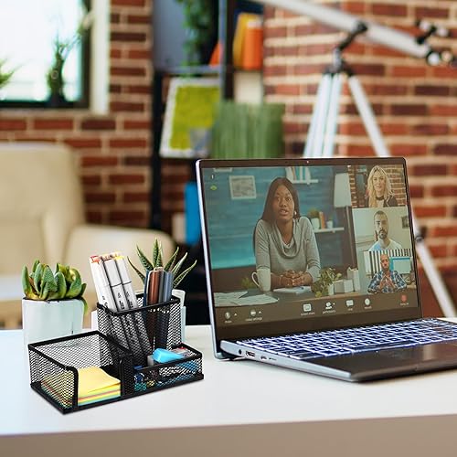 Miniatura 7 de 6 soportes para bolígrafos para escritorio, de malla, de metal, para lápices, con organizador de notas adhesivas, para suministros de oficina,