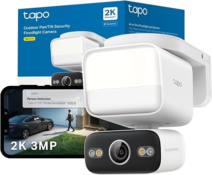 Tapo C710 2K 3MP Pan/Tilt Outdoor 1500 Lumen Footlight Security Camera, CCTV, No Monthly Fee, Night Colour, AI Detection, Hardwired Power, Flexible Storage, Alexa and Google, IP65, Push Notification [Energy Class D]