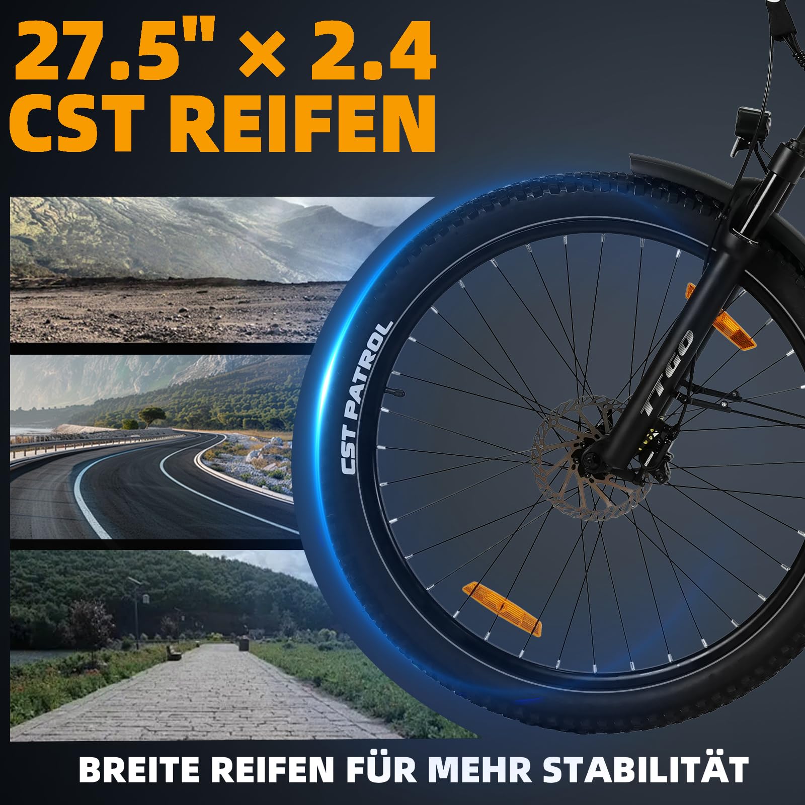ttgo Z3 E-Bike Herren Damen, 27.5 Zoll E Bike für Erwachsene, 48V 15AH Akku, bis zu 120 km, E-Fahrrad mit 7-Gang-Getriebe, 250W Motor, City & Trekking Elektrofahrrad