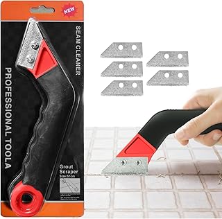 Grout Removal Tool with 5 Replacement Blades, Angled Tile Grout Saw with Red Handle for Grout Cleaning and Tile Gap Repair (red, Normalcy)
