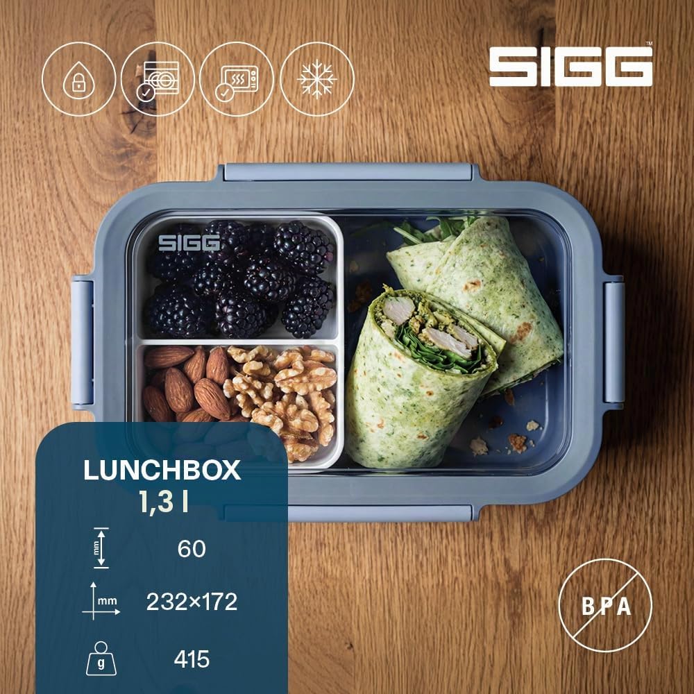 Sigg - NIMO Lunchbox L - Auslaufsicher - Trenner - Mikrowellen- & Spülmaschinengeeignet - BPA-frei - Leicht - Swiss Design - Für Arbeit & Schule - 1.3 L