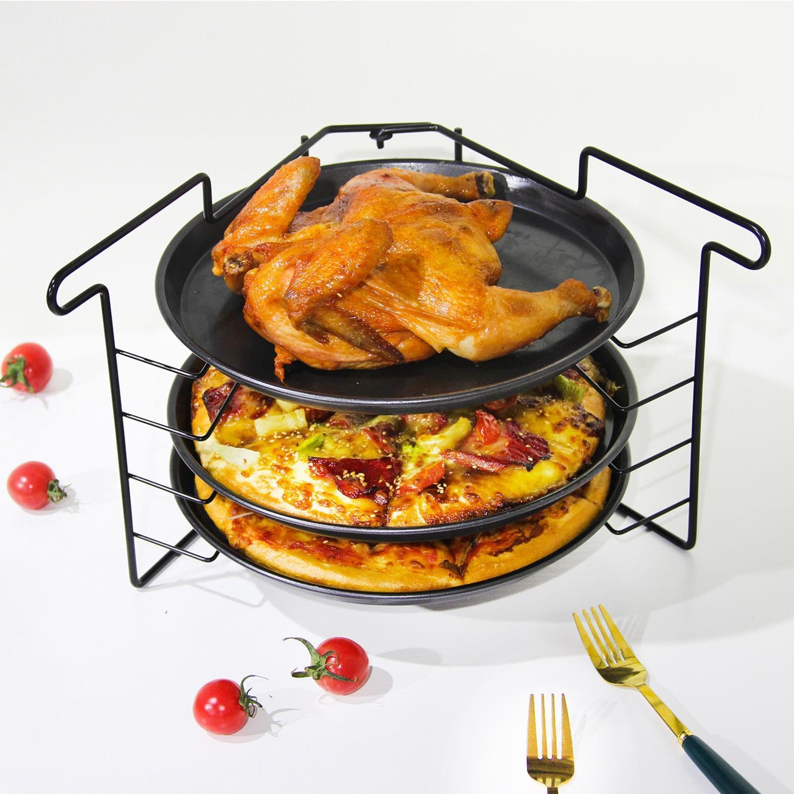 Juego de Rejillas para Hornear Pizza Estante plegable con 4 capas, robusto | Rejilla para hornear pizza en la cocina casera, restaurantes, , panaderos, pasteleros y principiantes