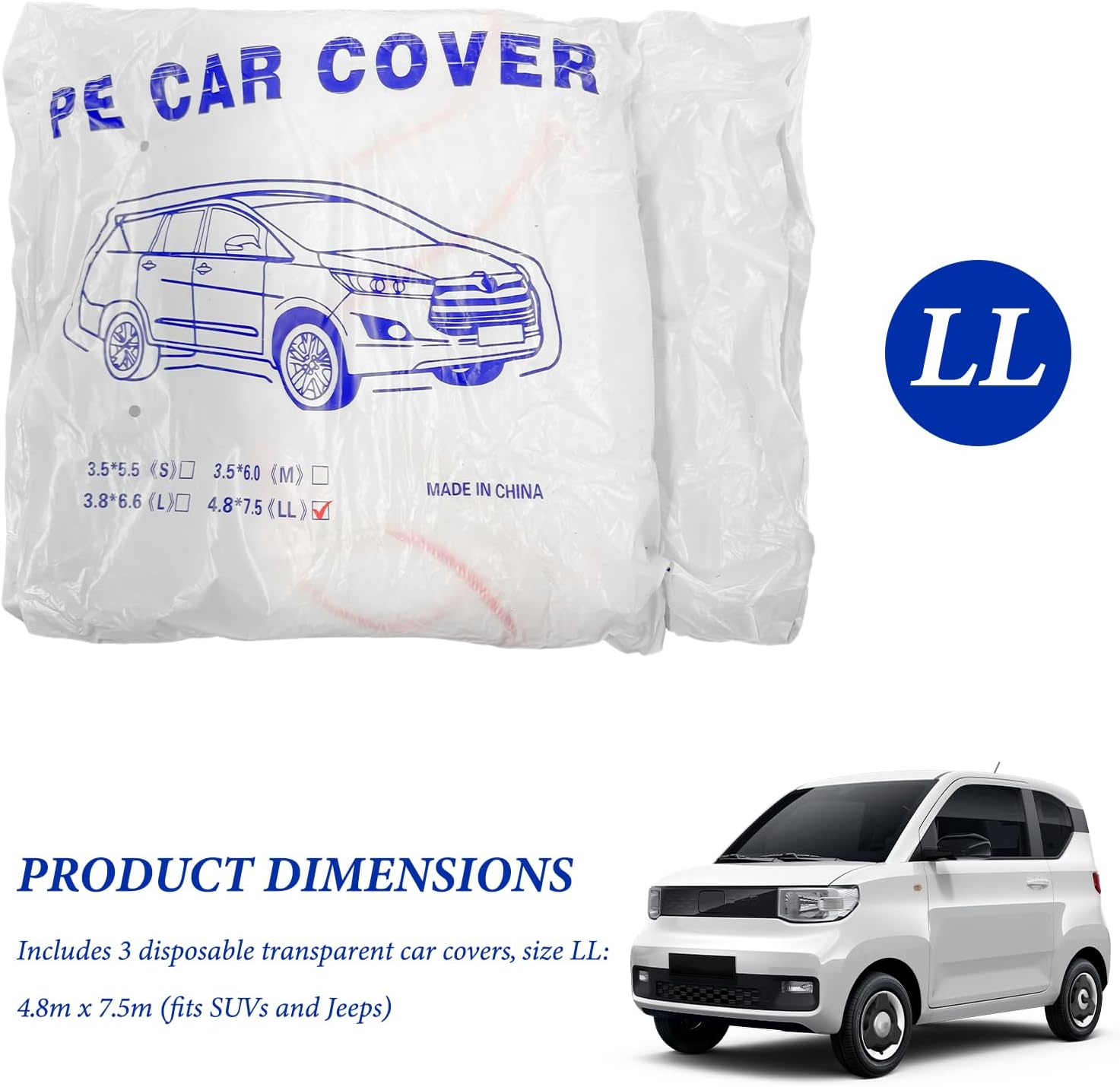 3 PCS Disposable Car Cover, 15.8' × 24.6' Waterproof Clear Auto Protective Cover with Elastic Band, Plastic Rain Dust Full Exterior Protector for SUV, Car Accessories
