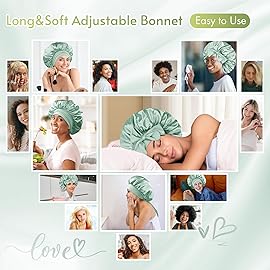 BONNET QUEEN Silk Bonnet for Sleeping Women Satin Bonnet Night Sleep Cap Wrap for Curly Hair with Adjustable Tie Band, Single Layer, Sage