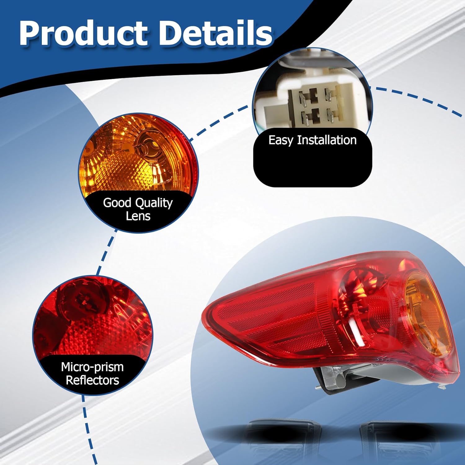 WFLNHB Left Side Outer Tail Light Assembly Replacement for Toyota Corolla 2009-2010 Driver Side Rear Tail Light Lamp 8156002460 TO2800175