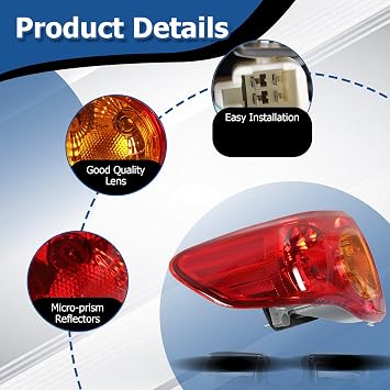 WFLNHB Tail Light Replacement for Toyota Corolla 2009-2010 TO2800175 | Replacement for 8156002460, Left Side, Outer, Rear Lamp Assembly, Driver Side
