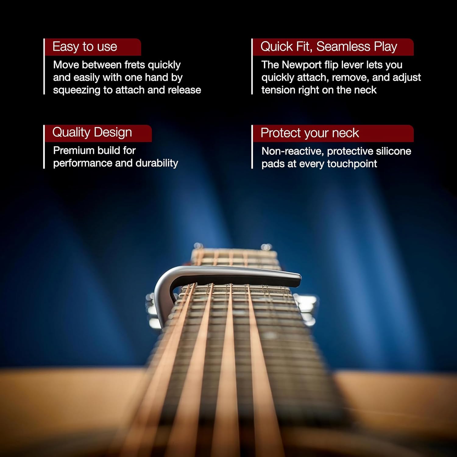 G7th Newport 12 String Silver Guitar Capo - Groundbreaking Compensated String Pad & Adjustable Tension - Capo for 12 String Acoustic and Electric Guitar - UK Designed