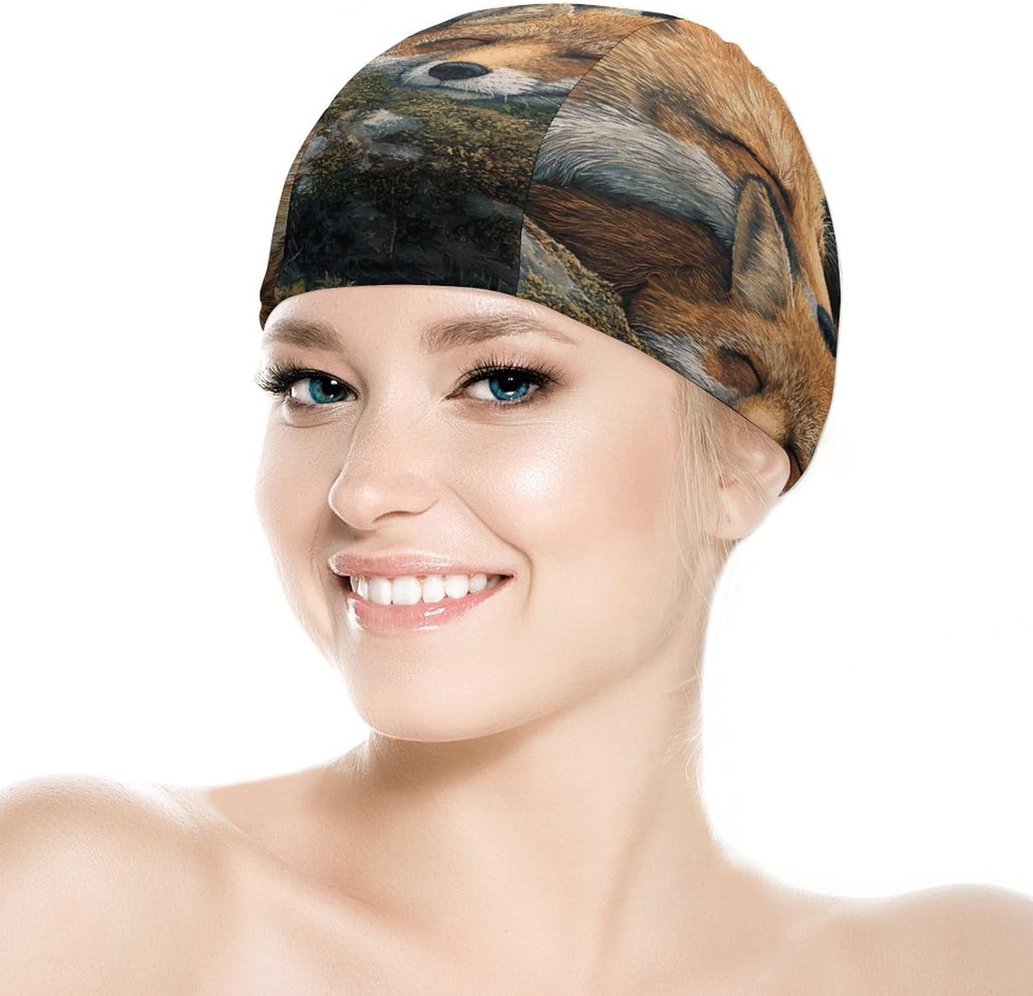 Foxes Resting in Mountains Womens Swim Cap for Men Adult Swimming Hat Curly Short Medium Long Hair