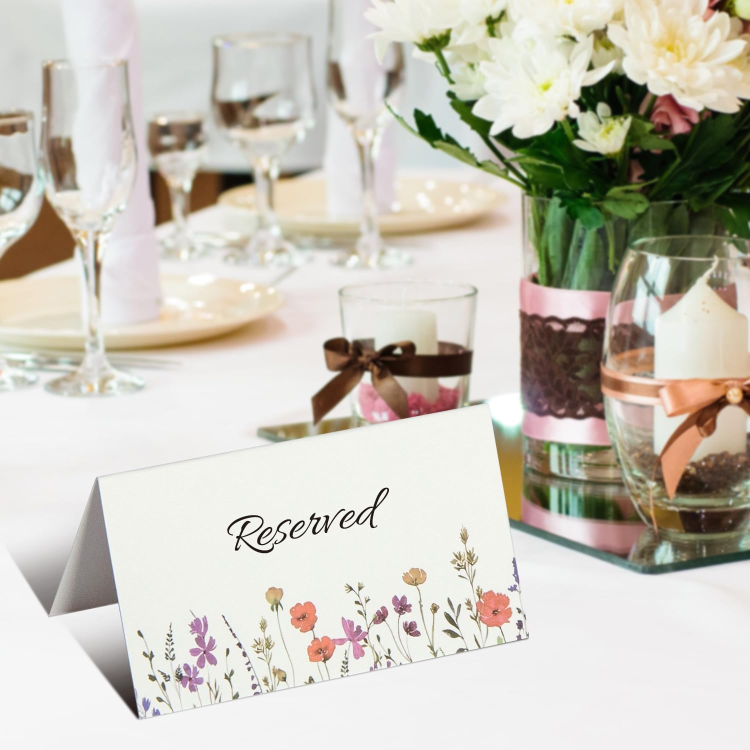 30 Pack Flower Place Cards, 2 x 3.5 Inches Blank Name Cards for Wedding Reception, Bridal Shower, Birthday Banquet & Event Table Seating (30)