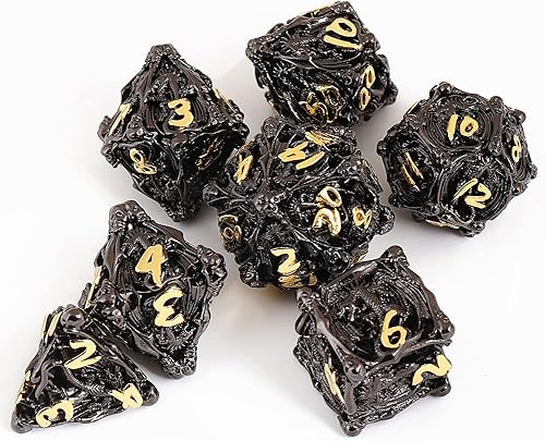 Miniatura 2 de Juego de dados de metal DND Juego de dados huecos con forma de dragón negro dorado 7 piezas es aplicable a Underground City y Dragon RPG Juego de
