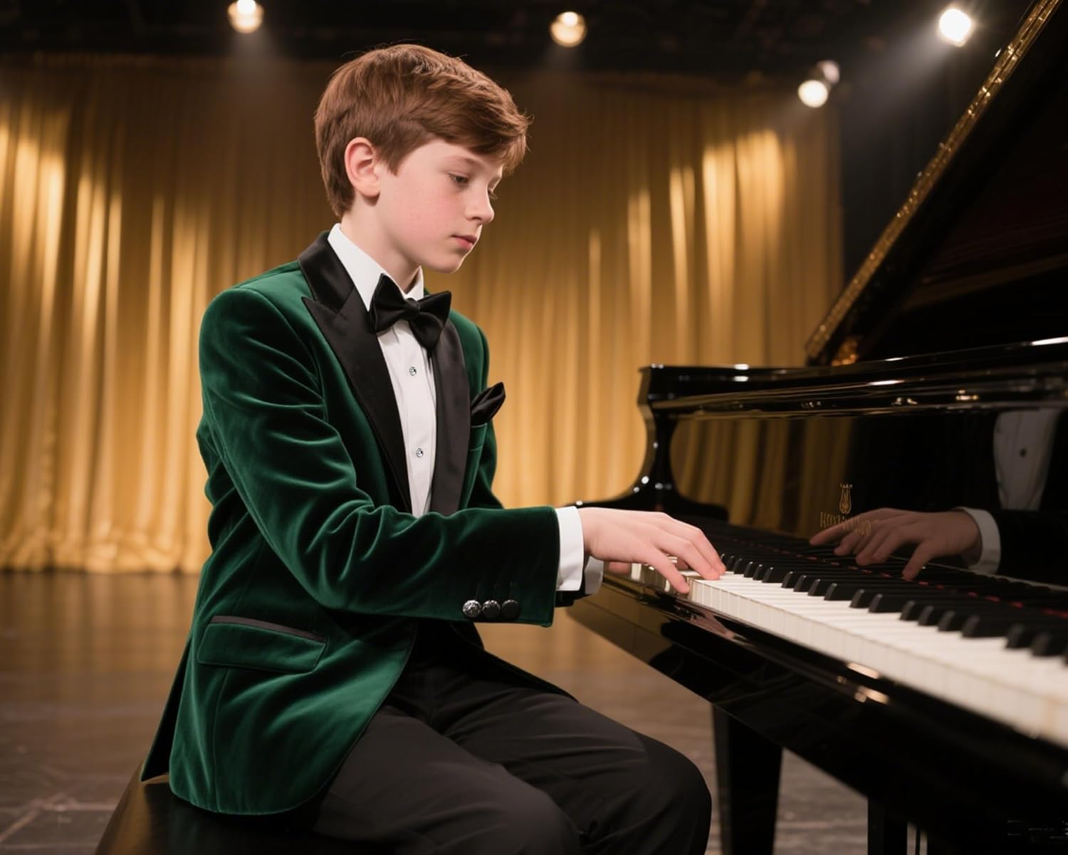 Lamgool Boys Velvet Suit Slim Fit 4 Piece Tuxedo Set with Blazer Jacket Dress Shirt Pant Bow Tie Kids Wedding Formal Outfit - Image 2