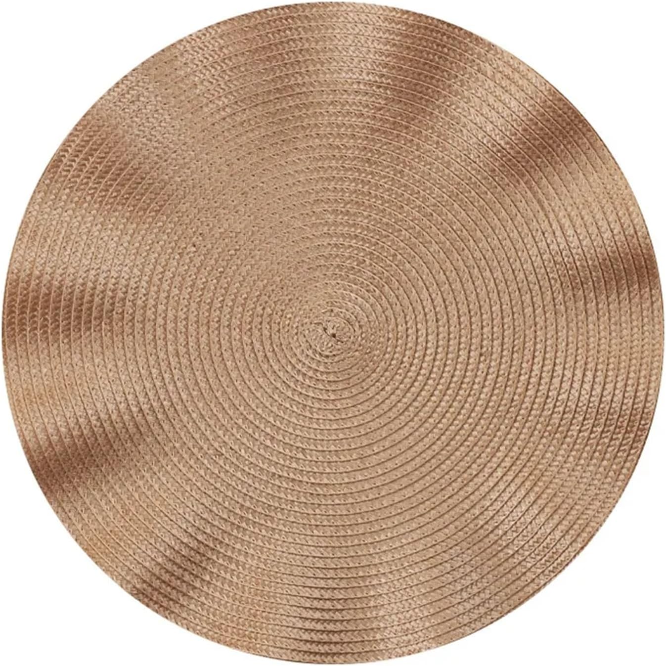 Round Braided Placemats Set of 2 Place Mats Corrugated Edge for Dining Tables Woven Washable Non-Slip Table mats 15 inch(Champagne)