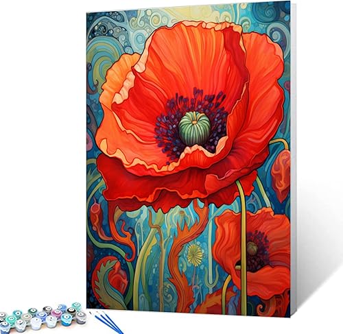 Miniatura 2 de Tucocoo Bumbers - Pintura de amapola roja para adultos, pintura abstracta de amapola por números, pintura acrílica, lienzo, graffiti, flores rojas,