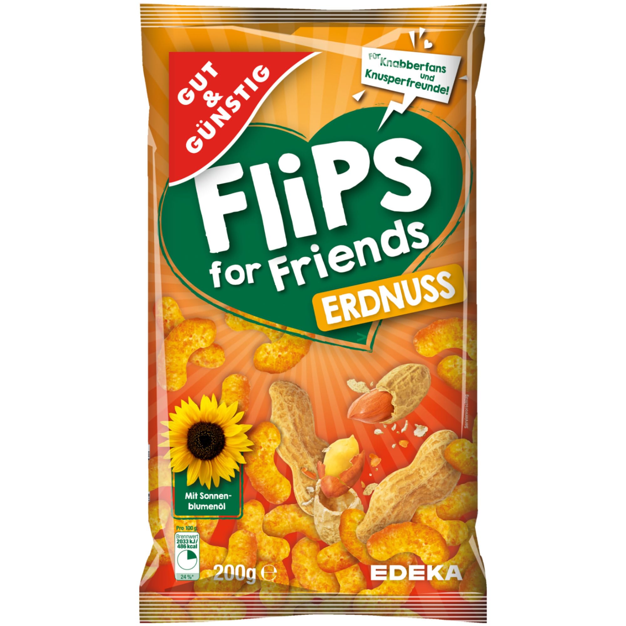 Gut&Günstig Erdnuss-Flips Mais-Erdnuss-Snack VPE (25x200g Tüte) + usy Block