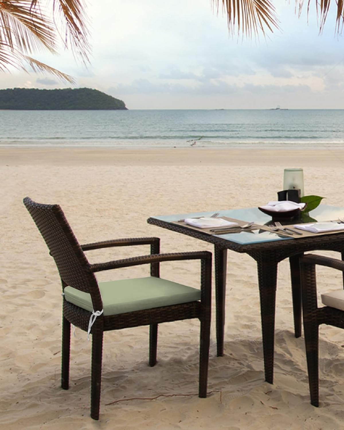 Sage Green Outdoor Cushion Chair Cover Set of 4 - Waterproof Couch Seat Covers, Farmhouse Sage Green Decor Patio Furniture Protector Cushions Slipcovers for Sofa/Garden/RV, 20"x18"x4"