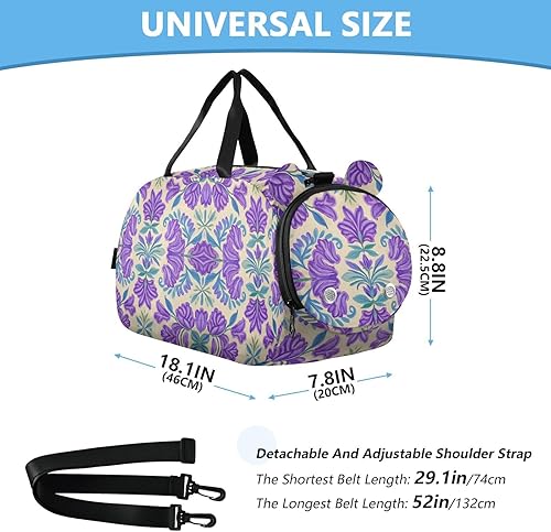 Vista 3 de Trendy Vintage Flower Lavender Blue1 Duffel Bag with Shoes Compartment Large Capacity Carry On Overnight Bag for Boys and Girls bolsos deportivos