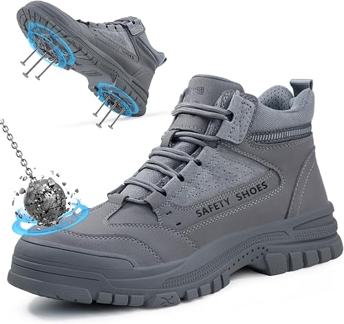 LANGTAN Steel Toe Work Boots for Men - High Top Puncture Resistant Safety Boots 