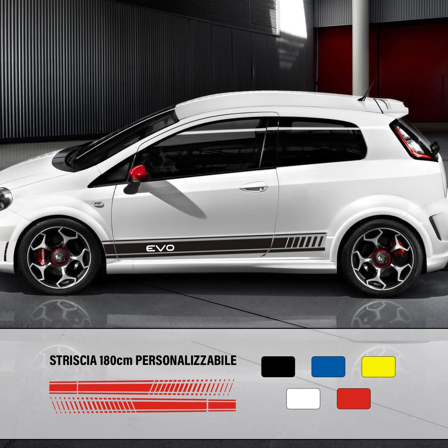 Fasce strisce laterali EVO ADESIVO fiancate PERSONALIZZATE per auto 185x13 cm bianco