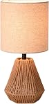 KUNJOULAM Rattan Table Lamp, 14" Small Nightstand Bedside Lamp with Linen Fabric Lampshade, Desk Lamp Room Decor for Bedroom Living Room Home Office