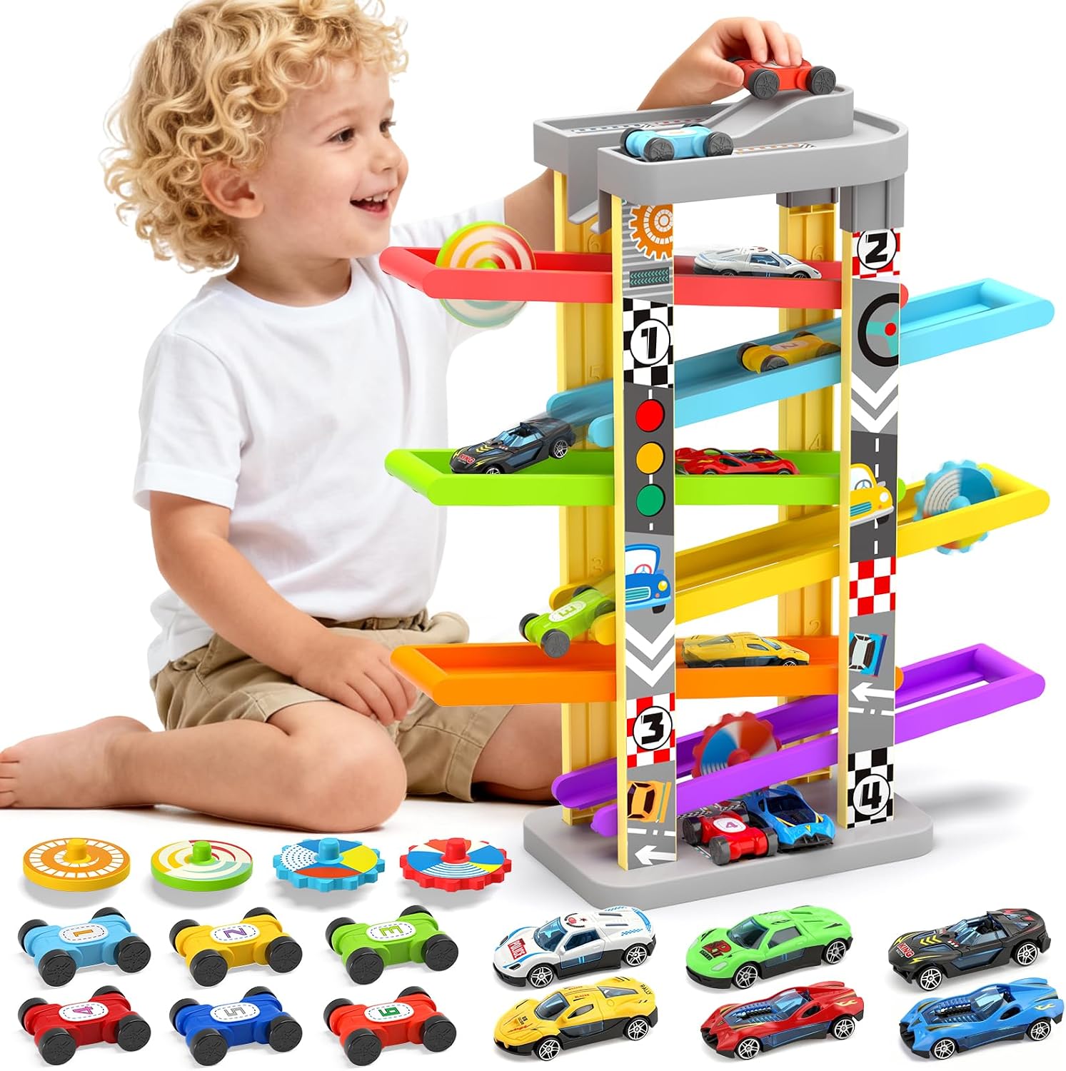 Pista De Coches Flexible De 5 Metros Con 4 Coches De Aleación – Rampa Incluida, Ideal Para Niños De 3 A 12 Años, Sin Pilas