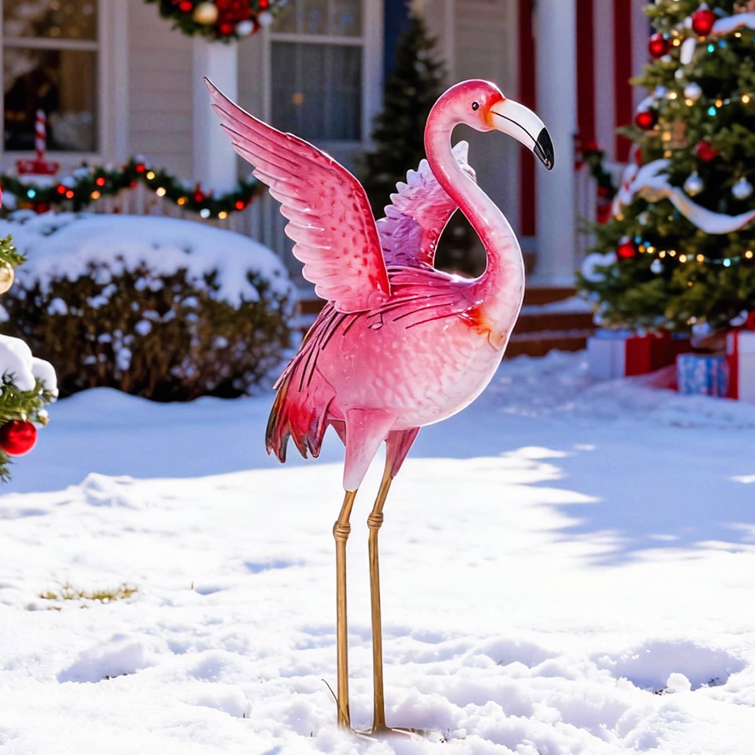 Natelf Garden Flamingo Statues and Sculptures, Outdoor Metal Bird Yard Art, Pink Flamingos Lawn Ornament for Patio Backyard Porch Decorations