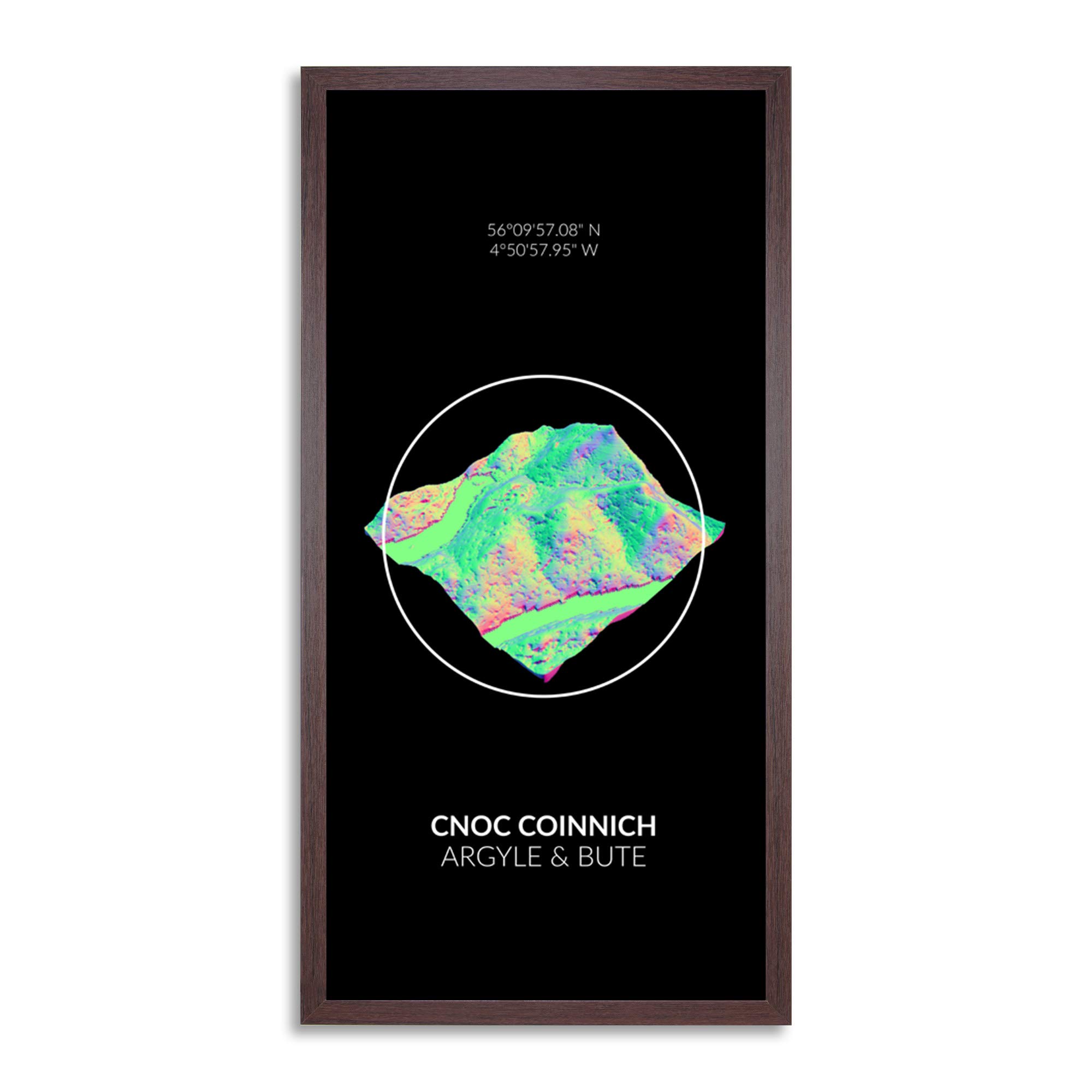 Wee Blue CooCnoc Coinnich Mountain Coordinates Long Panel Framed Wall Art Print