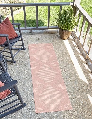 Unique Loom Outdoor Modern Collection - Alfombra de área - Tambor (2 pies x 5 pies 1 pulgada, rosamarfil)
