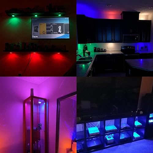 Miniatura 2 de Luces de disco recargables para debajo del gabinete, paquete de 6 luces LED de armario con control remoto, 16 colores, carga USB, luces nocturnas