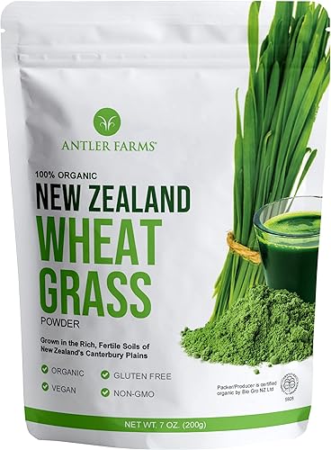 Antler Farms - 100% puro, orgánico, polvo de pasto de trigo de Nueva Zelanda, 40 porciones, 7.05 oz - crudo, vegano, sin gluten, rico en nutrientes,