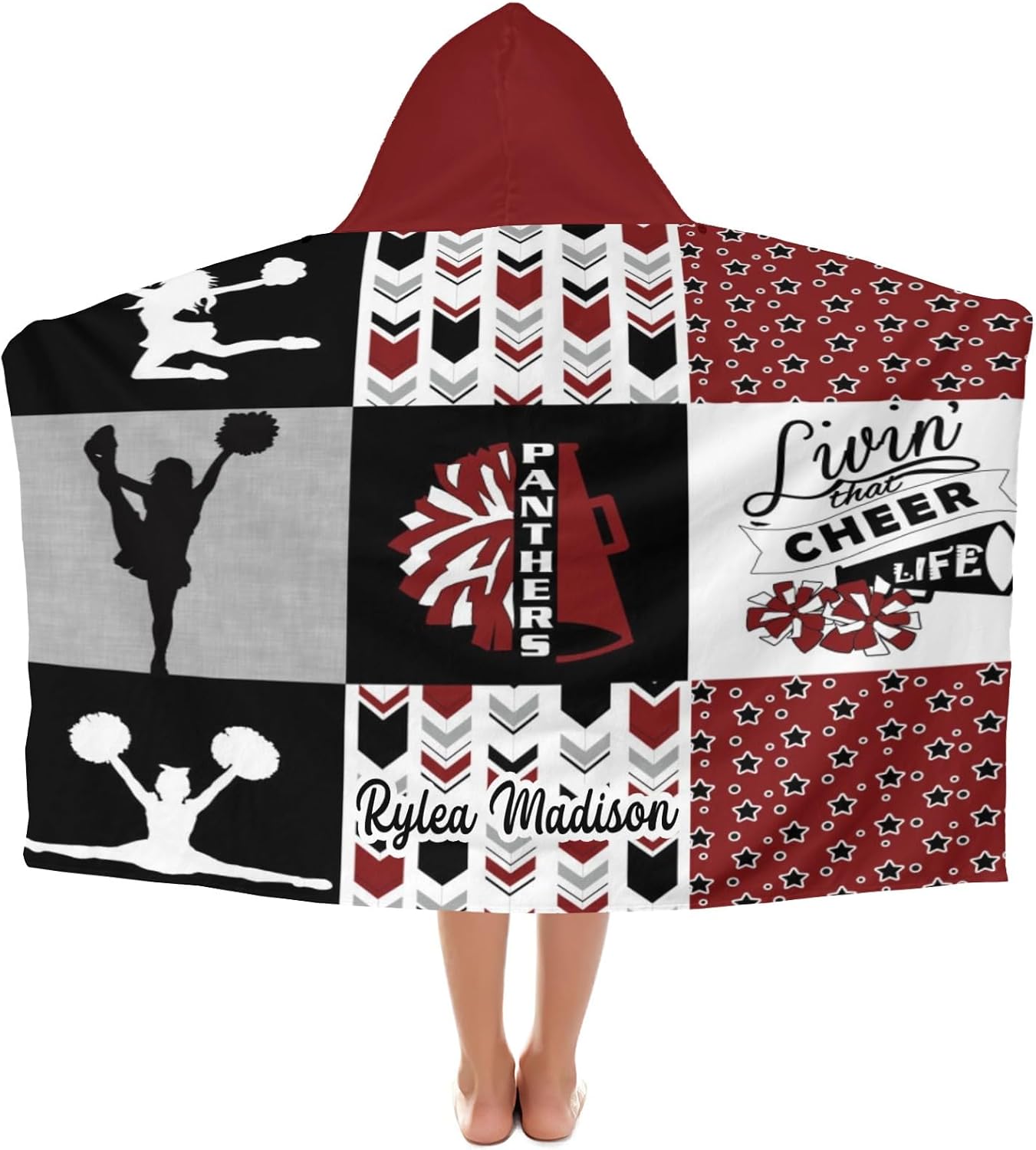 Love Leadercheer Red Personalized Hooded Towel Absorbent Wrap Soft Pool Beach Bath Towels Hood Poncho for 5-12 Years Kids Boys Girls