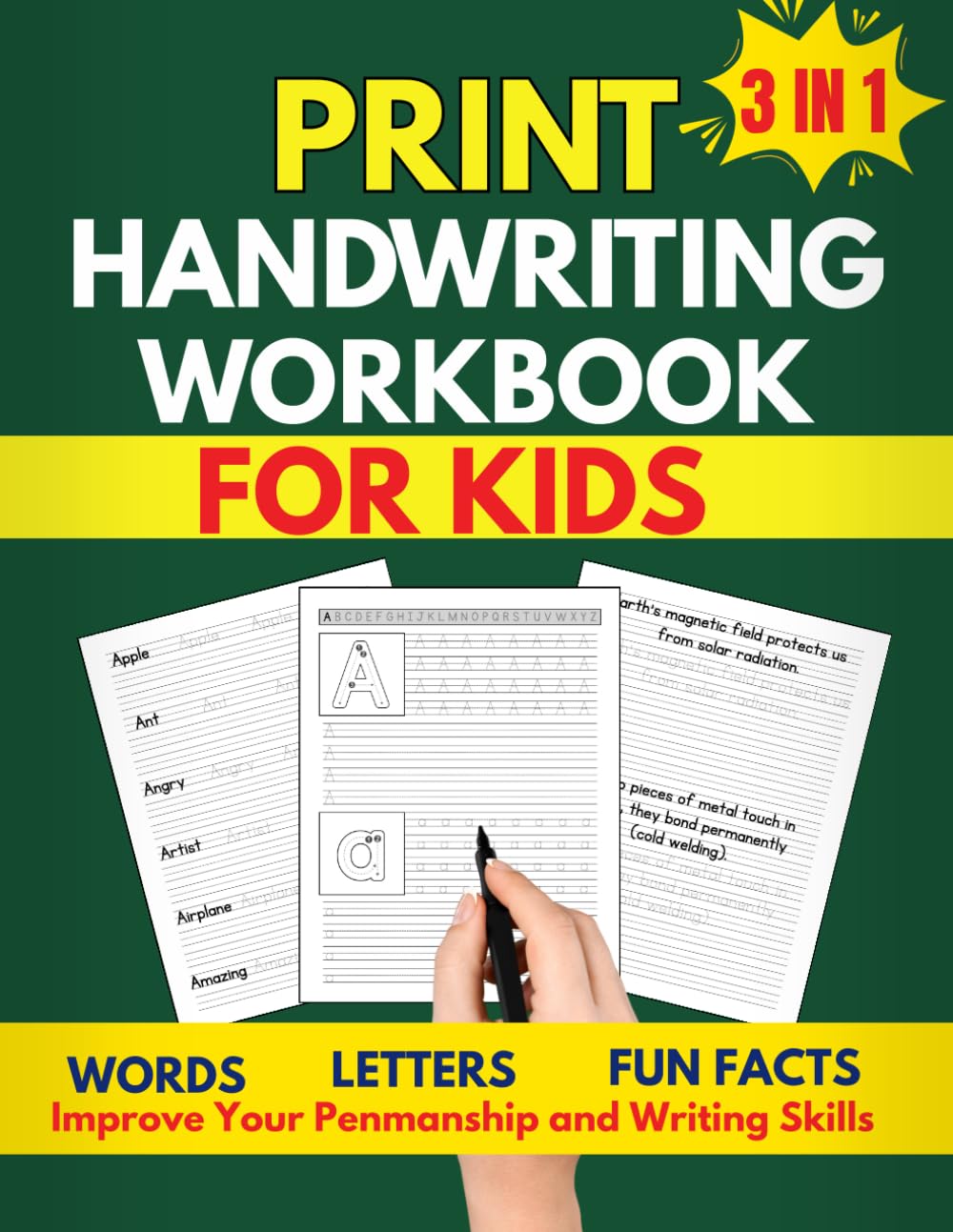print handwriting workbook for kids 8-12: Improve Your Penmanship and Writing Skills with Letters, Words, Sentences (Fun facts)