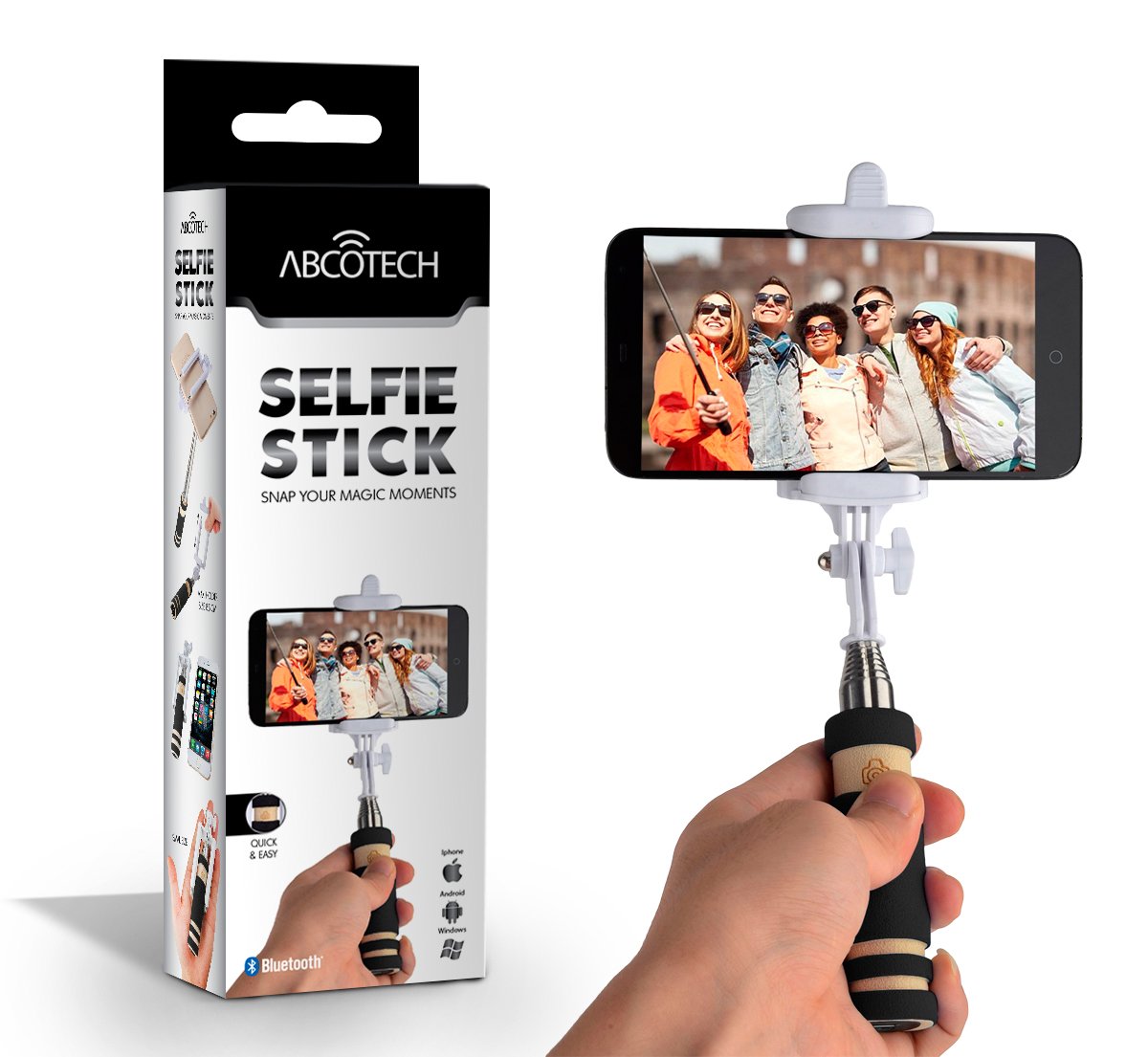 Bluetooth Selfie Stick - Self-Portrait Monopod with Cell Phone clamp