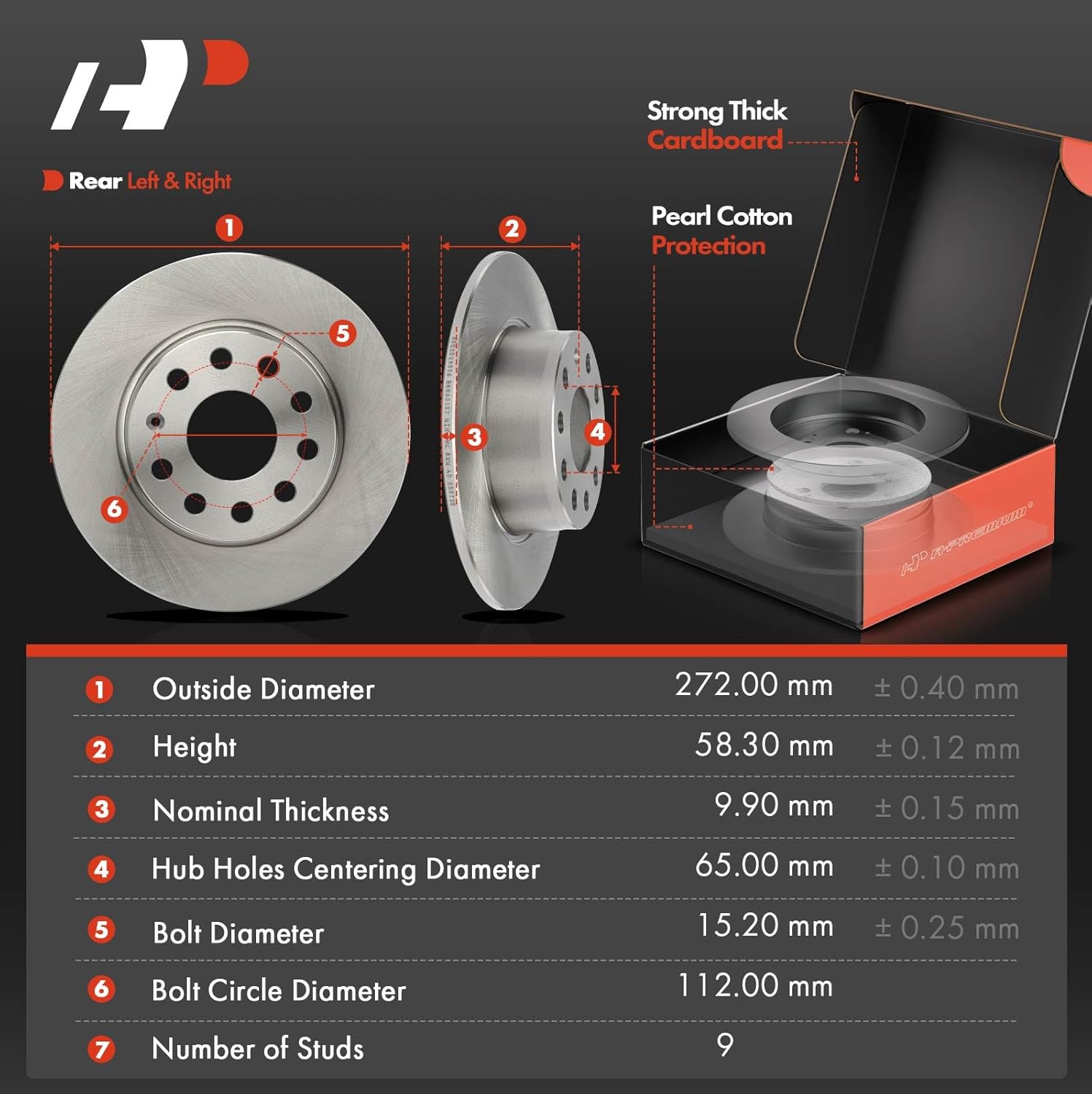 A-Premium 10.70 inch (272mm) Rear Solid Disc Brake Rotors + Ceramic Pads Kit Compatible with Select Volkswagen Models - Jetta 2019-2021, Taos 2022-2023, 6-PC Set