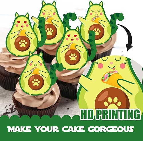 Miniatura 3 de 18 piezas con purpurina de aguacate y gato, taco, postre, magdalena, decoración temática de guacamole, suministros de decoración para baby shower,