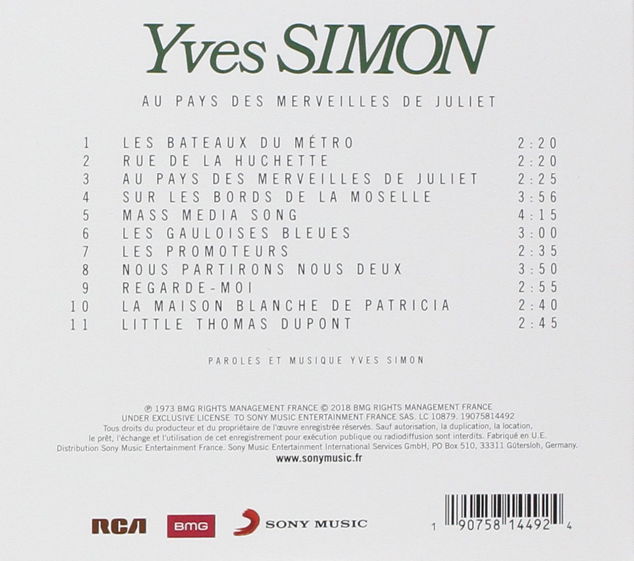 Yves Simon Au Pays Des Merveilles De Juliet Paroles