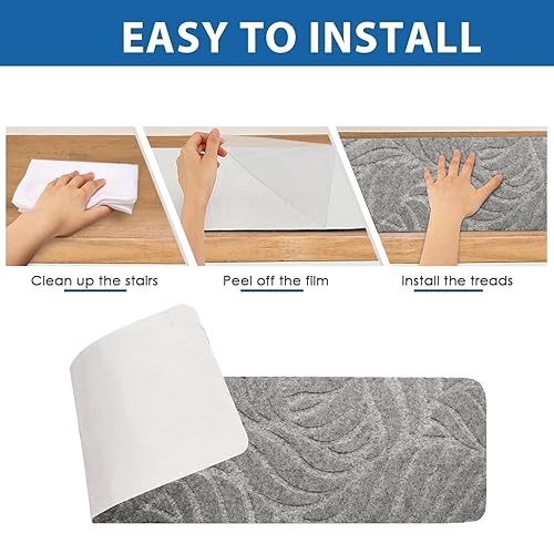 Miniatura 6 de Alfombras de interior para peldaños de escalera, paquete de 7 alfombras para escaleras de madera, antideslizantes, alfombras grises para peldaños -