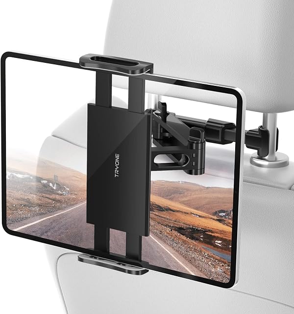 TRYONE Car Headrest Tablet Mount Holder Stretchable Backseat Tablets Stand for Kids Compatible with iPad Air Mini/ Cell Phone/ Galaxy Tab/ Kindle Fire Hd/ Switch Lite or Other 4.7-10.5" Device