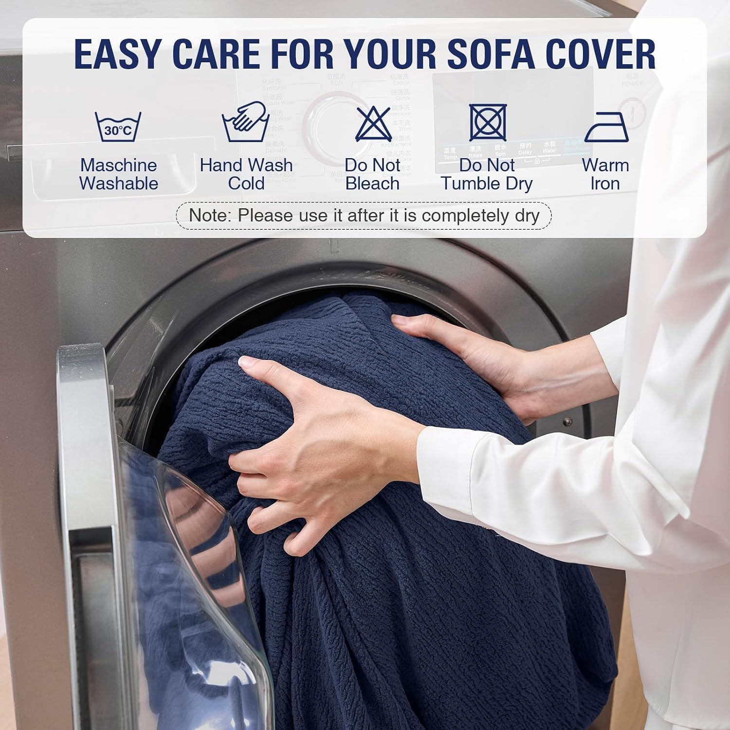 Couch Cushion Covers Sectional Couch Covers Stretch Washable Soft Seat Cushion Covers Furniture Protector Sofa Slipcovers for Pets(Navy,3 Pieces Seat Covers or Back Covers)