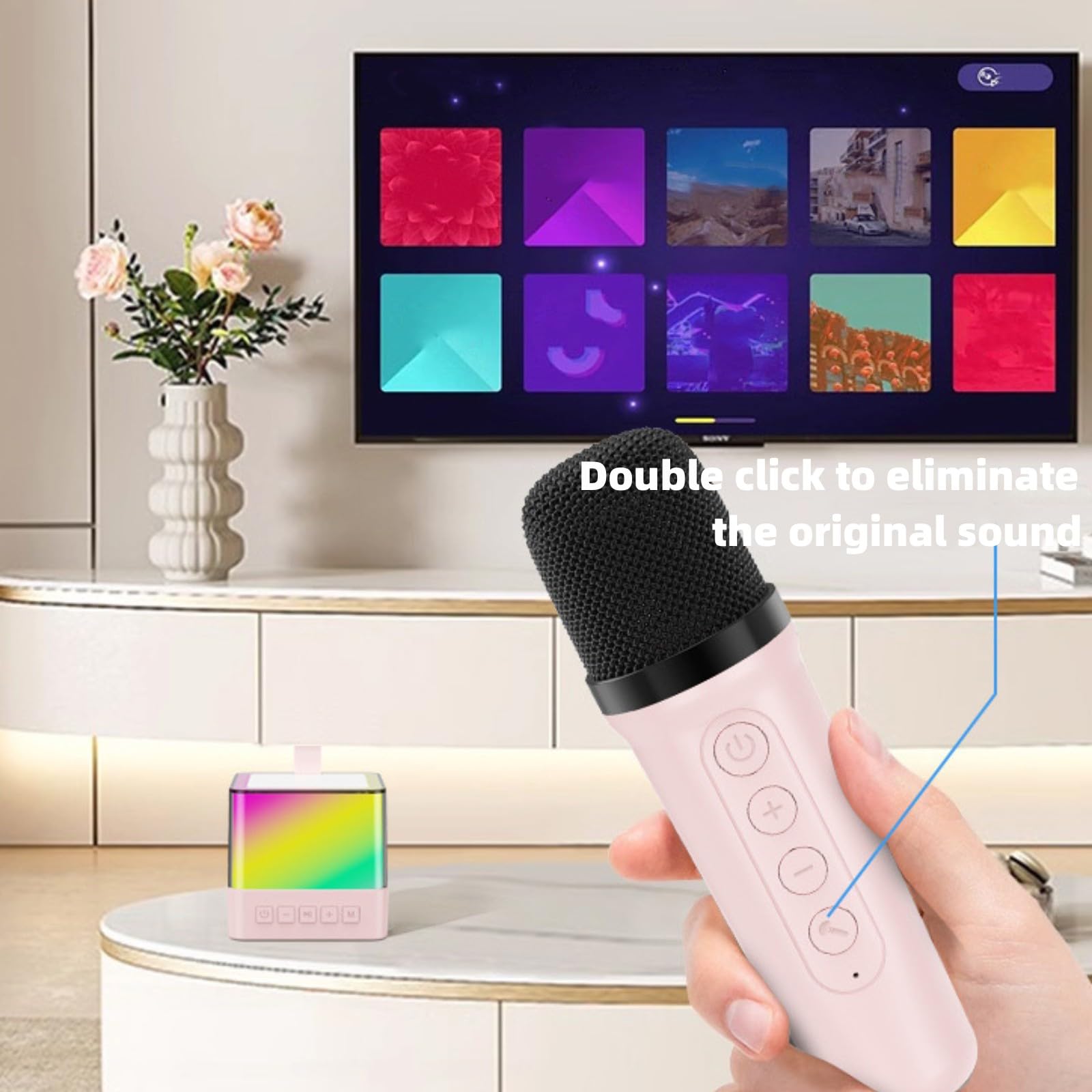 Maszyna do karaoke dla chłopców i dziewcząt z 2 mikrofonami, przenośny głośnik Bluetooth z bezprzewodowymi mikrofonami, zabawki do karaoke ze światłami LED i efektami zmiany głosu, domowy odtwarzacz